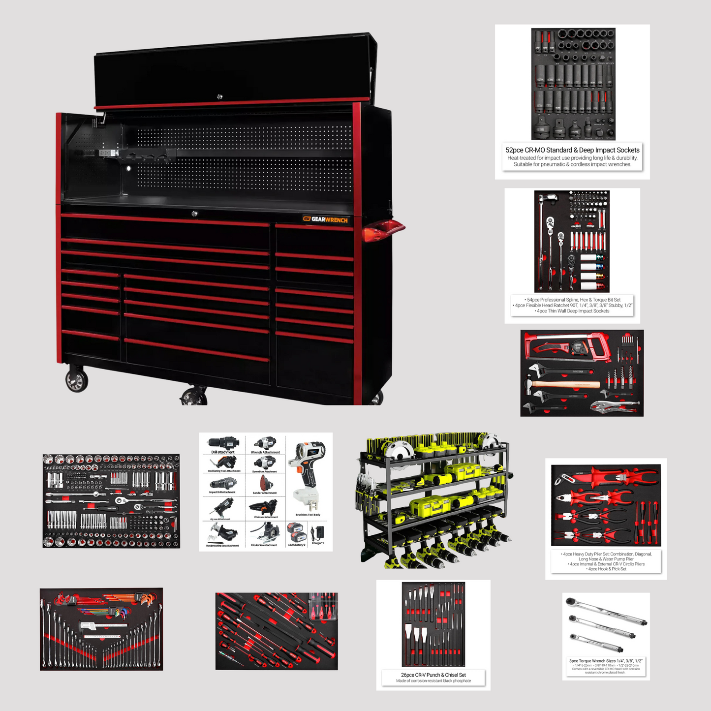 InfinityTool 990 – 20-Drawer Tool Cart with Top Cabinet & 990 Tools Included